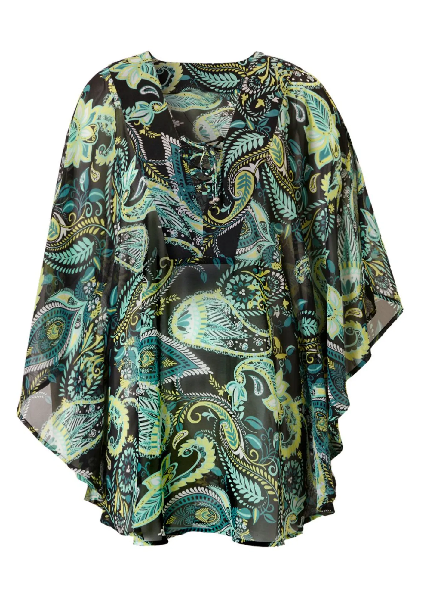bonprix bonprix Túnica de playa de gasa ligera Negro-verde Sale