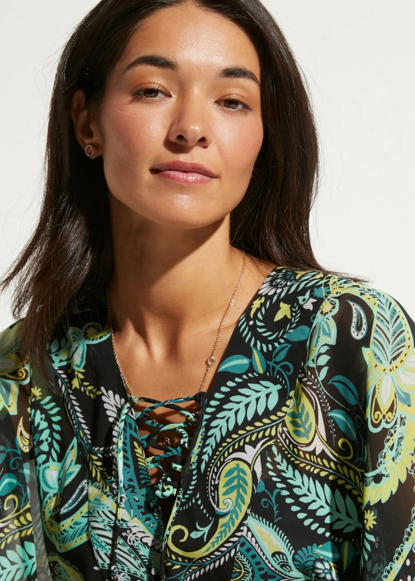 bonprix bonprix Túnica de playa de gasa ligera Negro-verde Sale