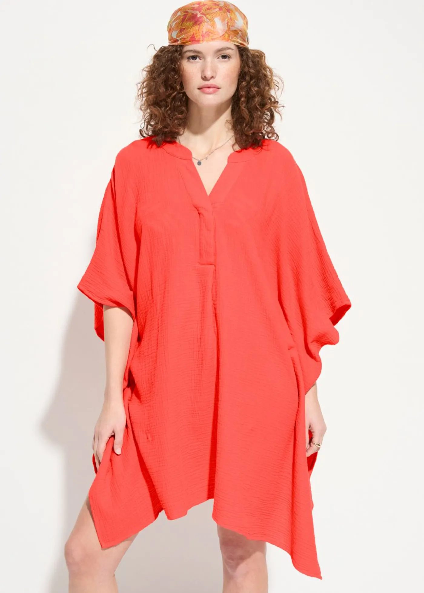 bonprix bonprix Túnica de playa de muselina vaporosa Rojo Online