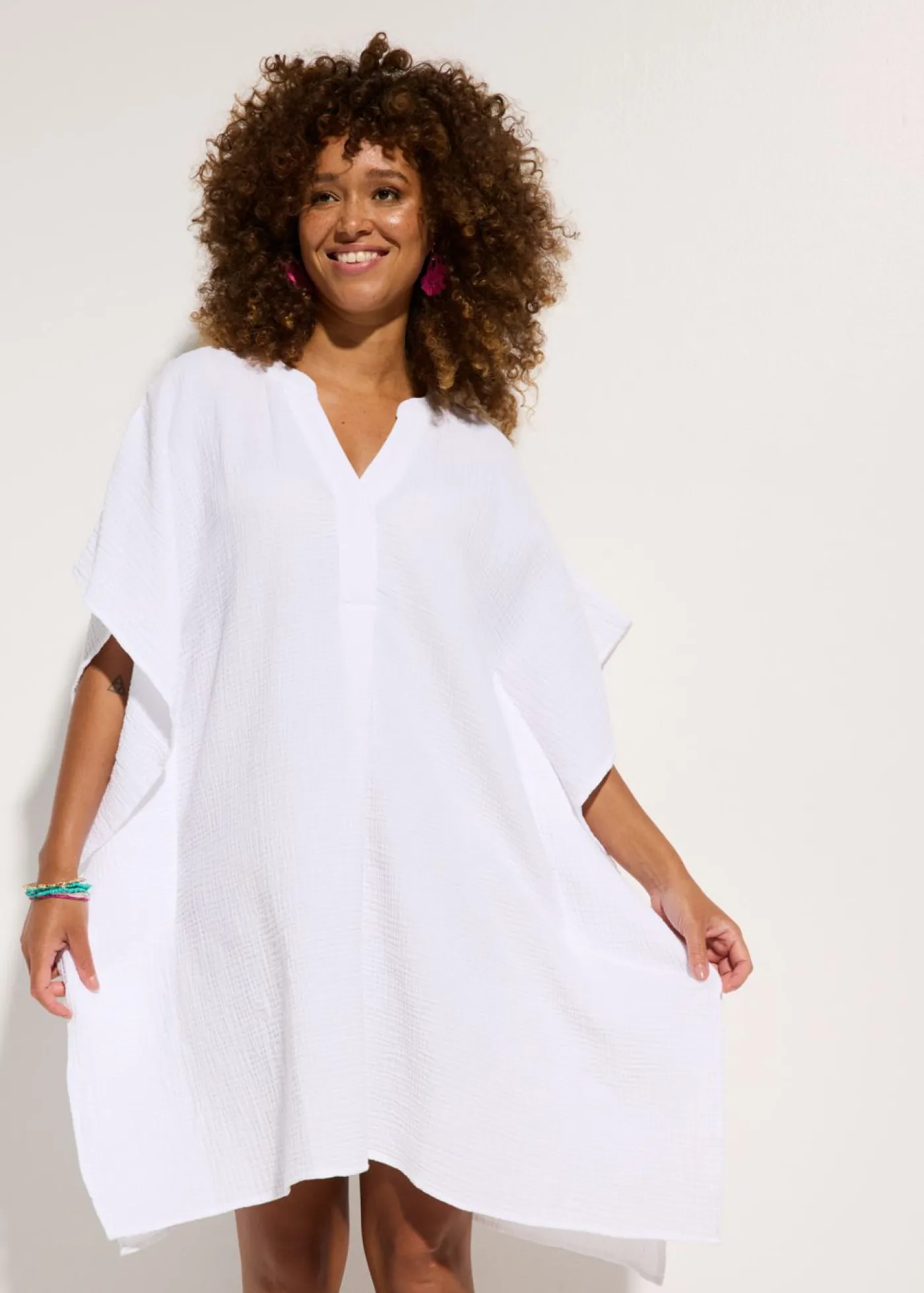 bonprix bonprix Túnica de playa de muselina vaporosa Blanco Clearance