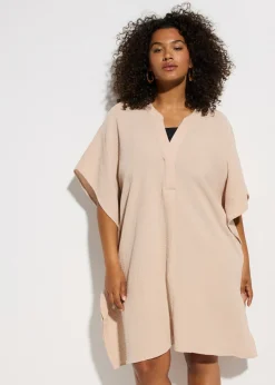 bonprix bonprix Túnica de playa de muselina vaporosa Beige tiza Online