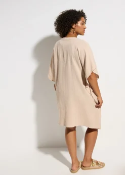 bonprix bonprix Túnica de playa de muselina vaporosa Beige tiza Online