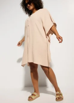 bonprix bonprix Túnica de playa de muselina vaporosa Beige tiza Online