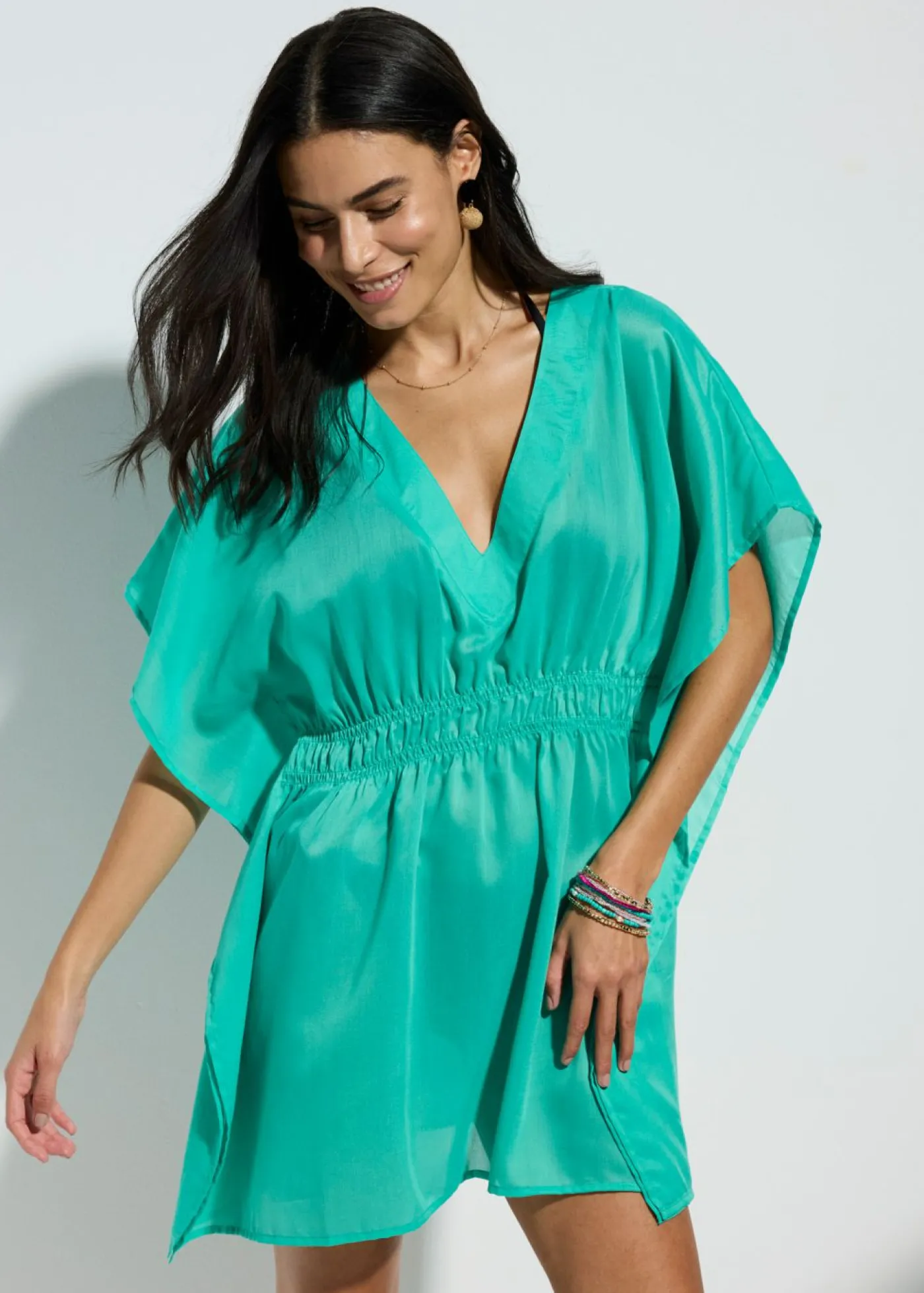bonprix bonprix Túnica de playa transparente con escote en V turquesa New