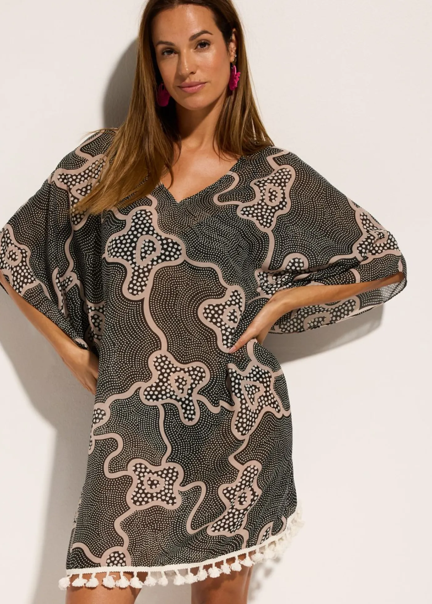 bonprix bonprix Túnica de playa transparente Negro-beige Sale