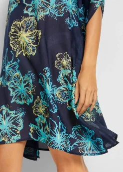 bonprix bonprix Túnica de playa transparente con escote en V azul marino/turquesa de flores Hot
