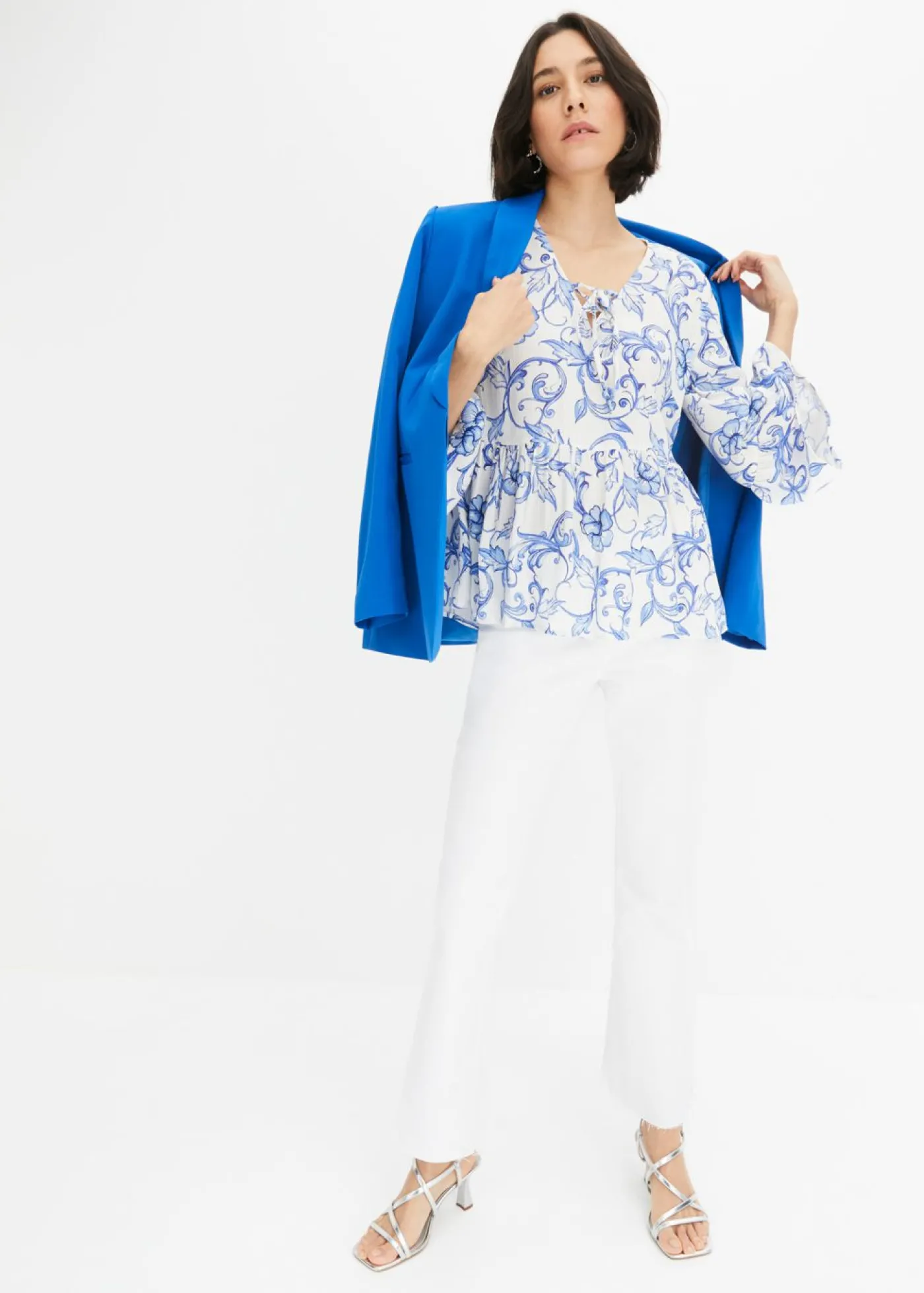 bonprix bonprix Túnica de viscosa estructurada Blanco-azul Discount