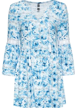 bonprix bonprix Túnica de viscosa fluida Blanco-azul oscuro estampado Clearance