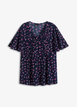 bonprix bonprix Túnica de viscosa sostenible Azul marino de flores