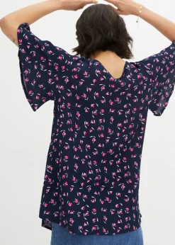 bonprix bonprix Túnica de viscosa sostenible Azul marino de flores