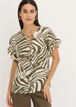 bonprix bonprix Túnica holgada de viscosa Crudo/verde oliva oscuro con estampado de cebra Sale