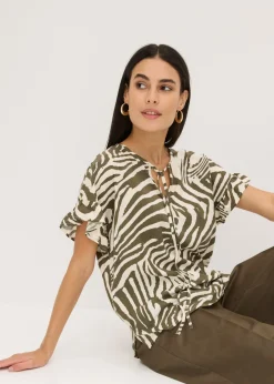 bonprix bonprix Túnica holgada de viscosa Crudo/verde oliva oscuro con estampado de cebra Sale