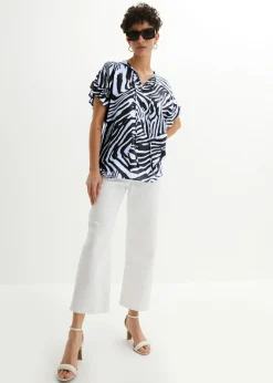 bonprix bonprix Túnica holgada de viscosa Blanco-negro con estampado de cebra Discount