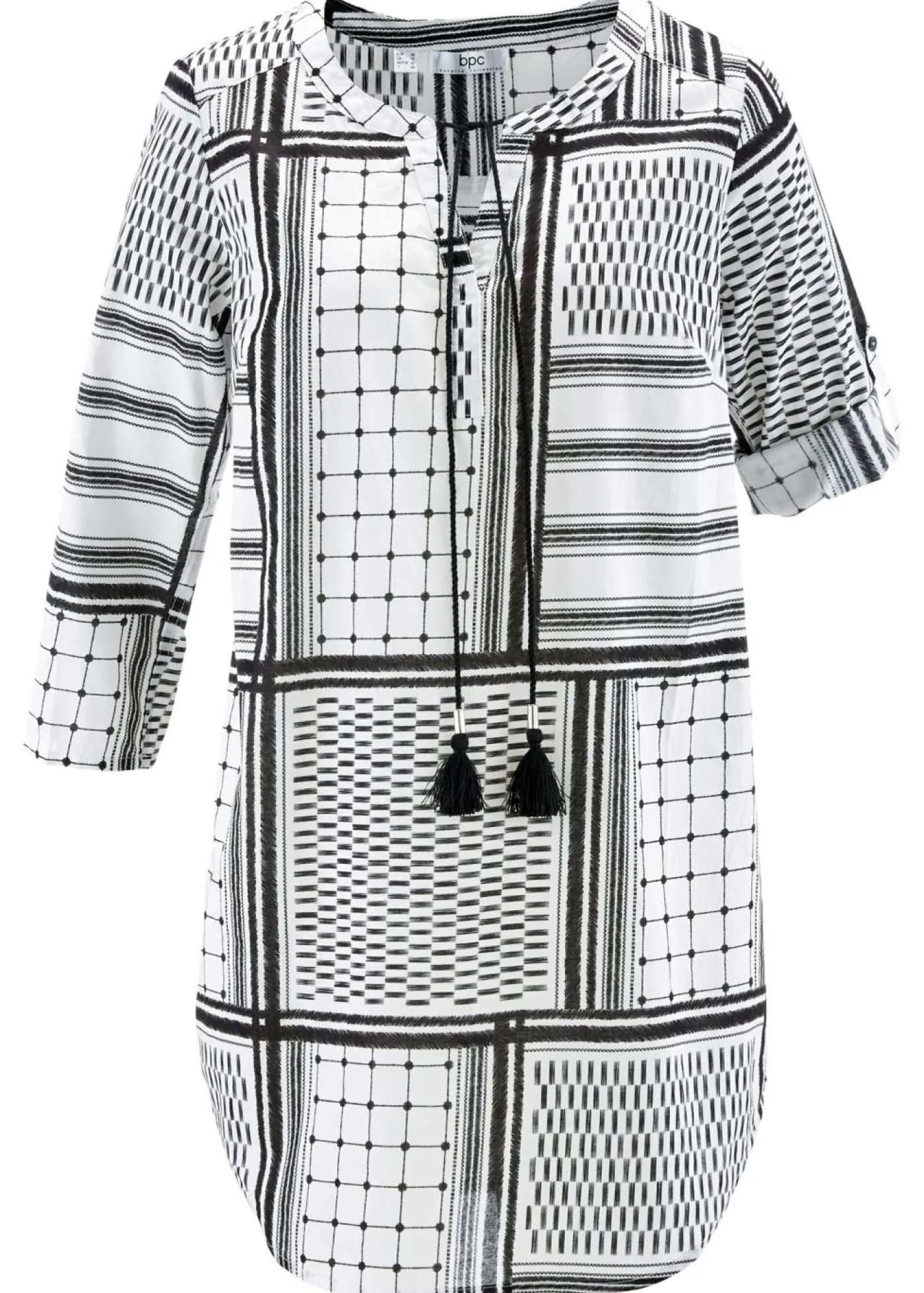 bonprix bonprix Túnica larga de algodón puro Negro-blanco estampado Hot