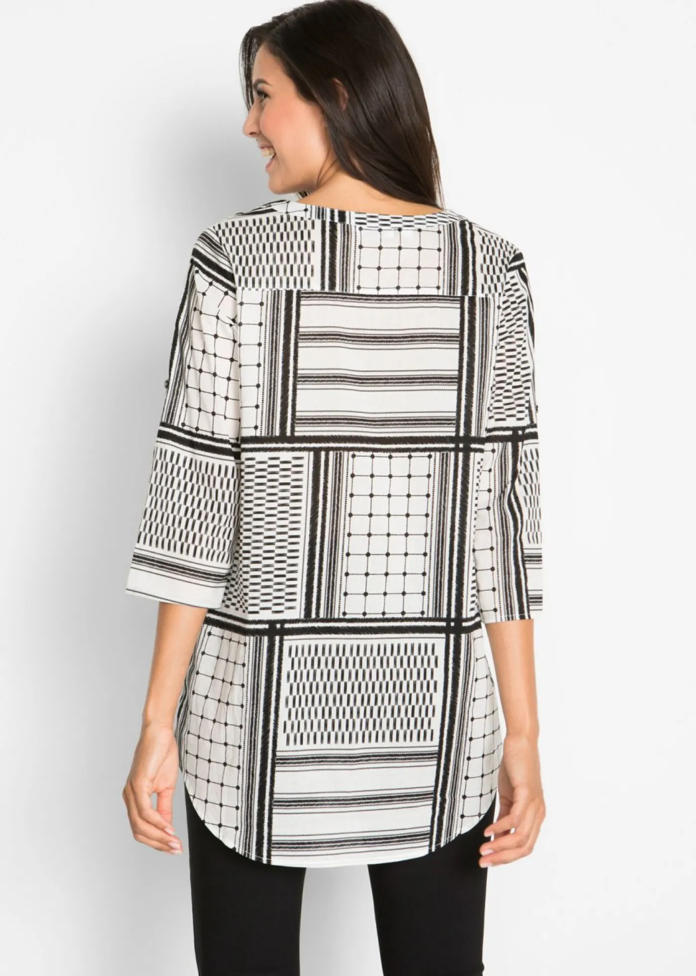 bonprix bonprix Túnica larga de algodón puro Negro-blanco estampado Hot