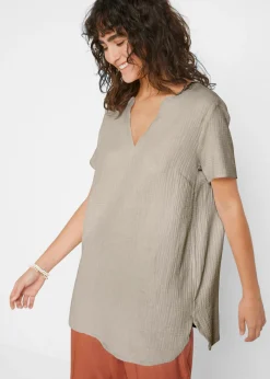 bonprix bonprix Túnica larga de muselina de algodón puro gris piedra Best
