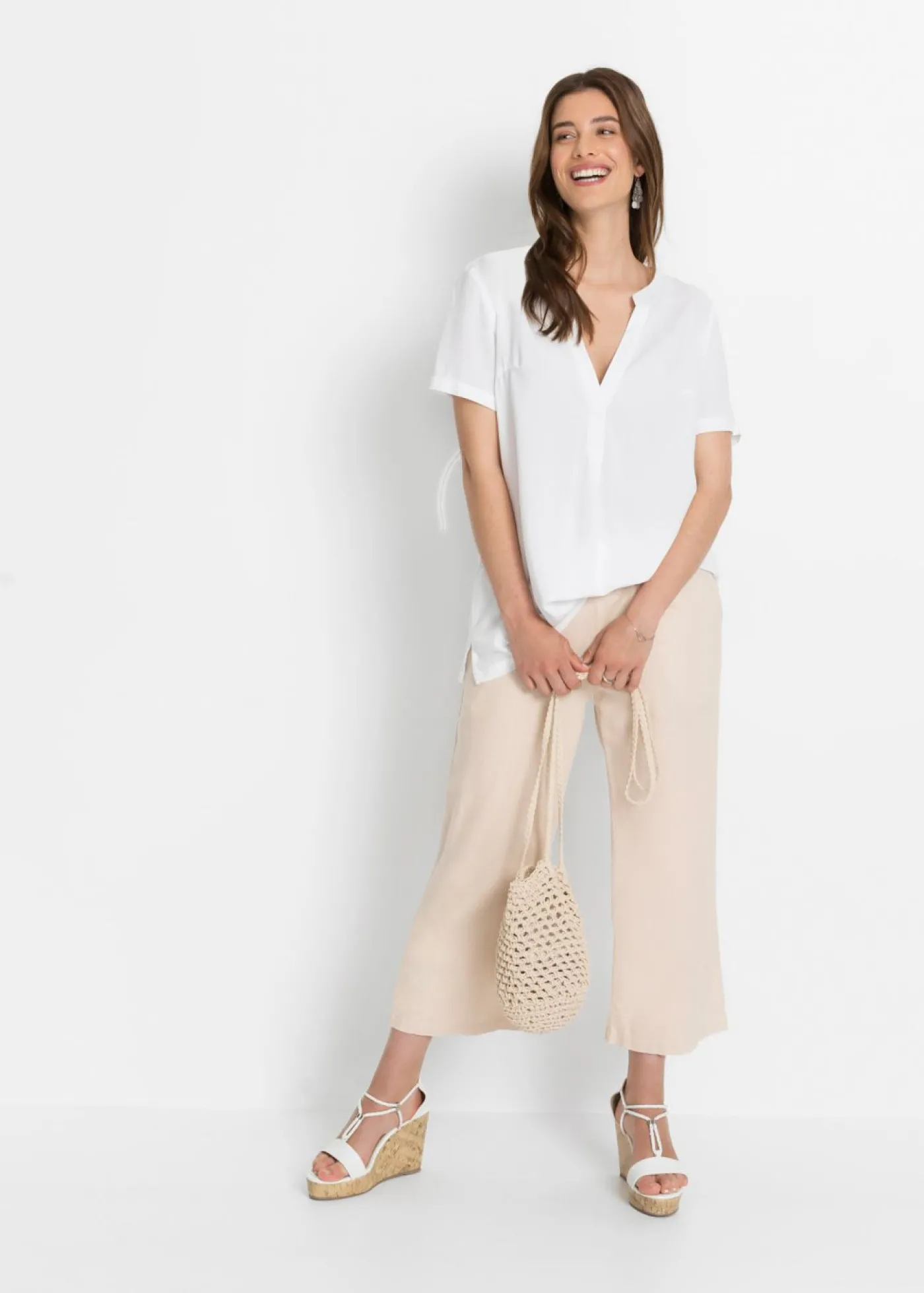 bonprix bonprix Túnica larga de viscosa sostenible Blanco New