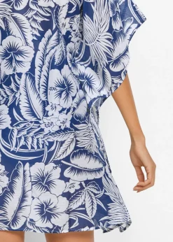 bonprix bonprix Túnica transparente de playa Azul-blanco de flores