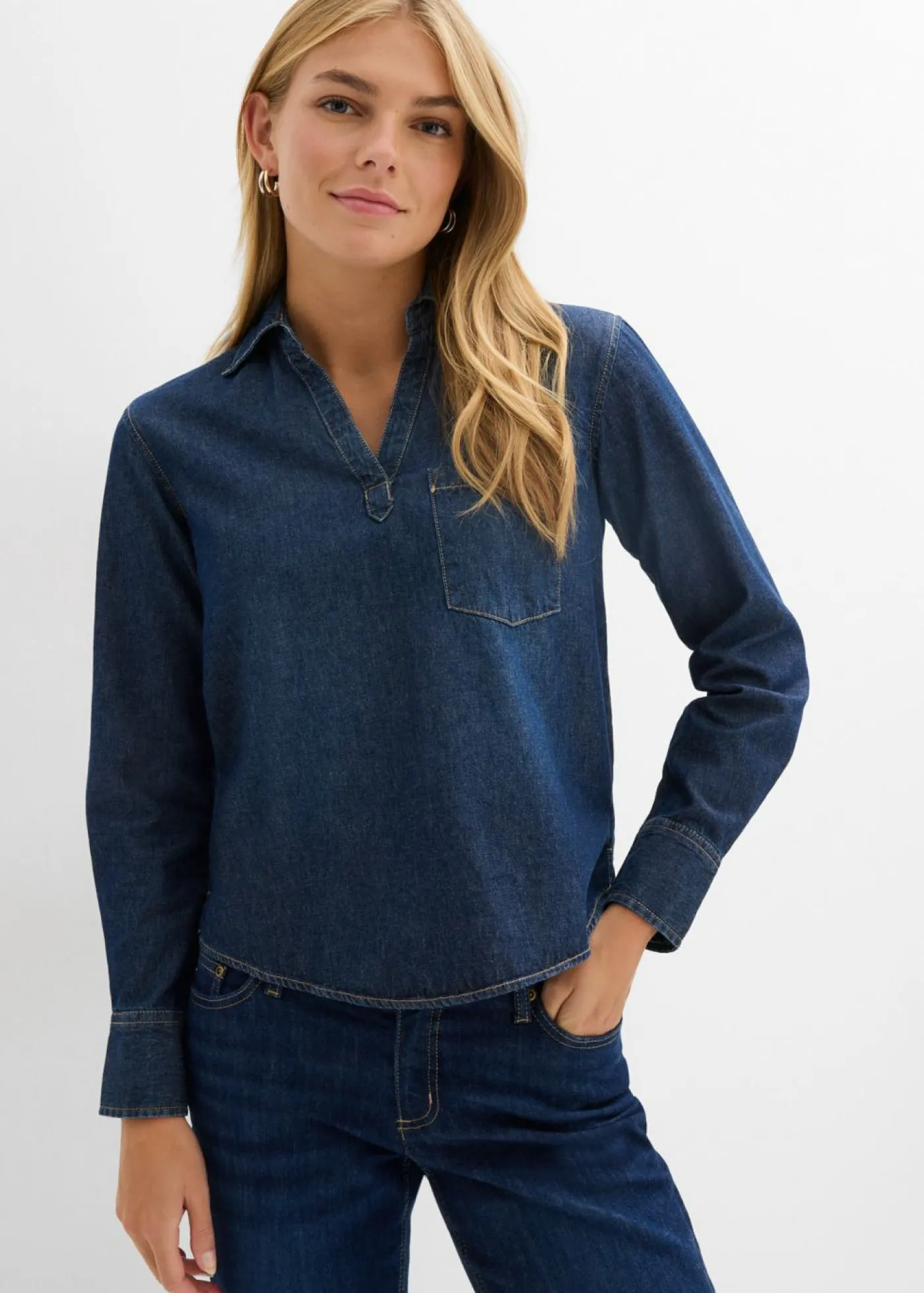 bonprix bonprix Túnica vaquera de algodón orgánico puro azul oscuro denim usado Sale