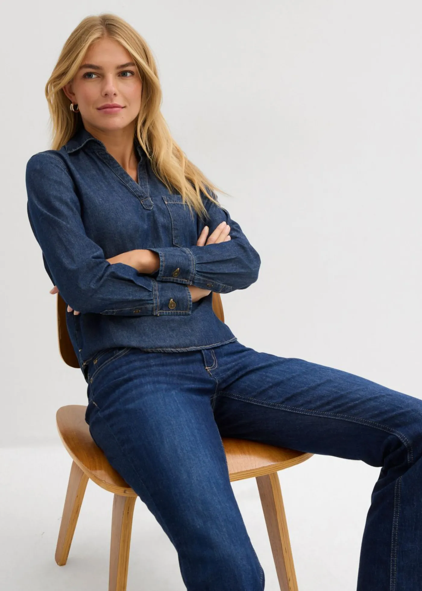 bonprix bonprix Túnica vaquera de algodón orgánico puro azul oscuro denim usado Sale