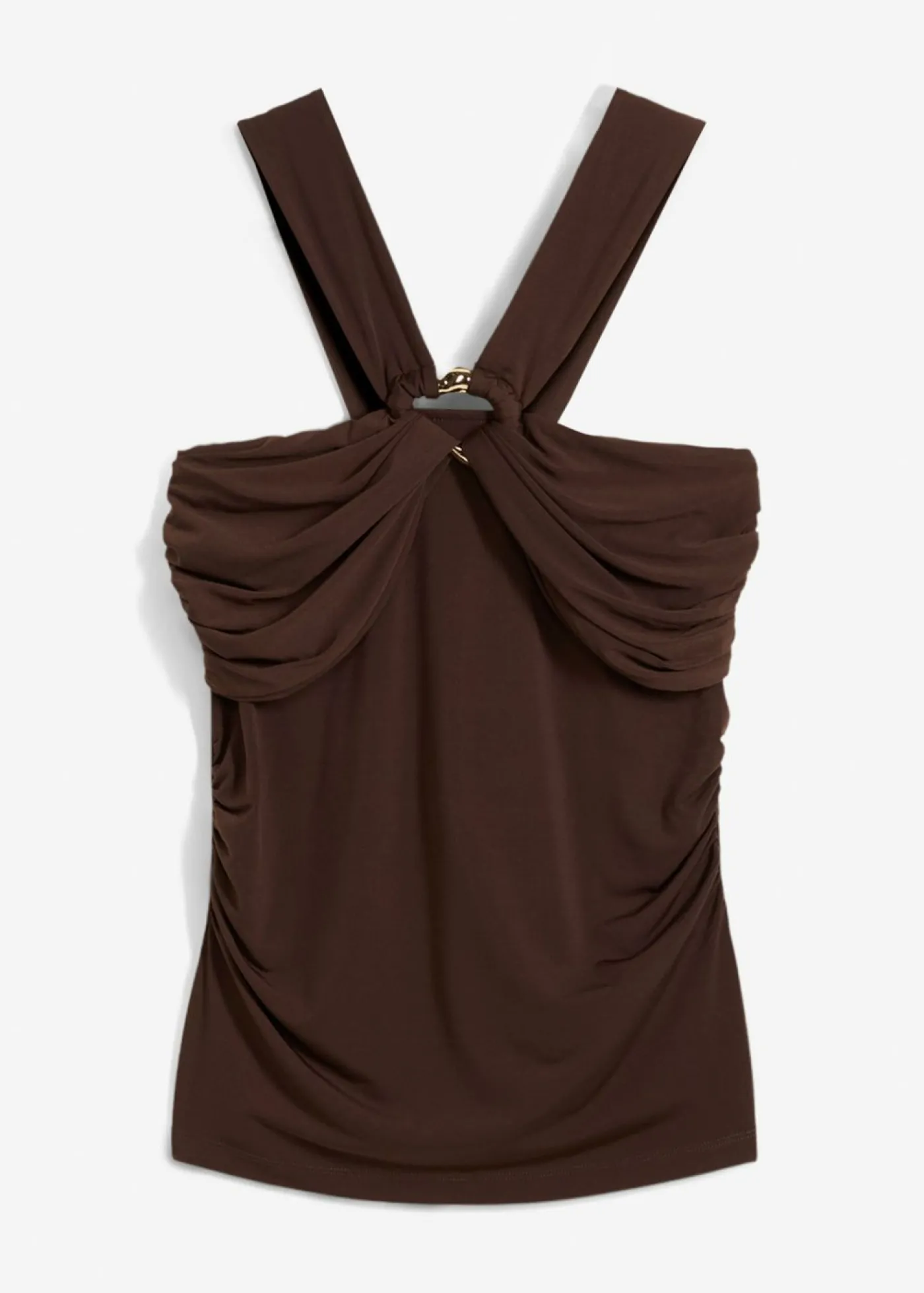 bonprix bonprix Top anudado al cuello con hebilla decorativa Marrón oscuro Hot
