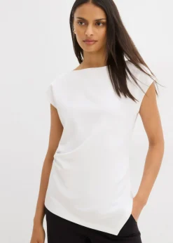 bonprix bonprix Top asimétrico de cómodo tejido de neopreno Blanco Sale