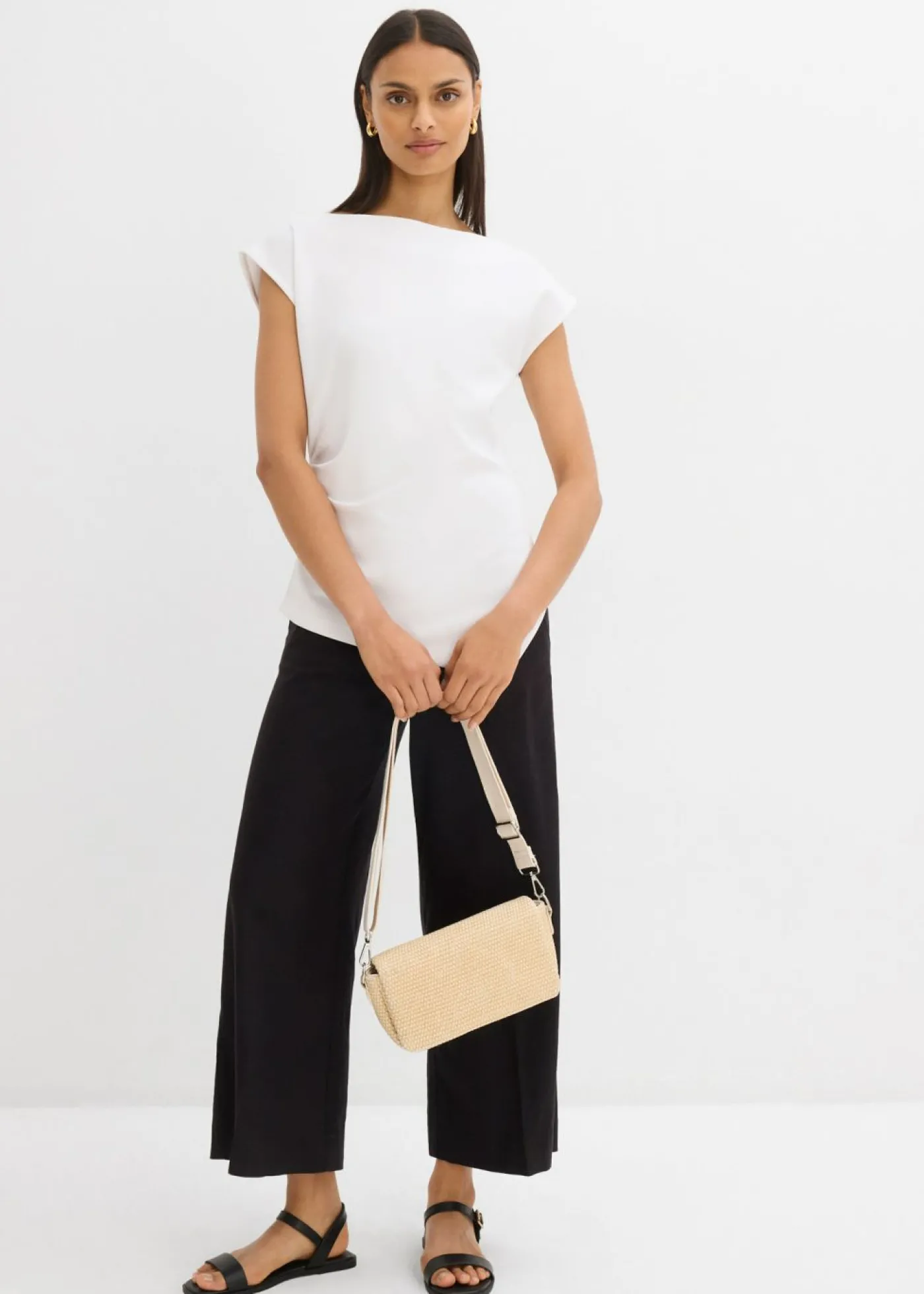 bonprix bonprix Top asimétrico de cómodo tejido de neopreno Blanco Sale