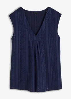 bonprix bonprix Top con bordado calado Azul marino Discount