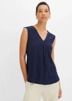 bonprix bonprix Top con bordado calado Azul marino Discount