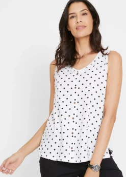 bonprix bonprix Top con botones blanco-negro, de lunares Sale