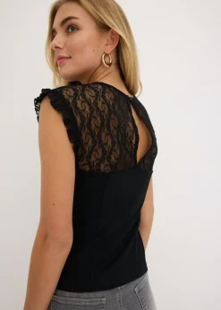 bonprix bonprix Top con encaje Negro Outlet