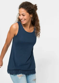 bonprix bonprix Top con encaje (2 unidades) Azul vaquero/azul oscuro Clearance