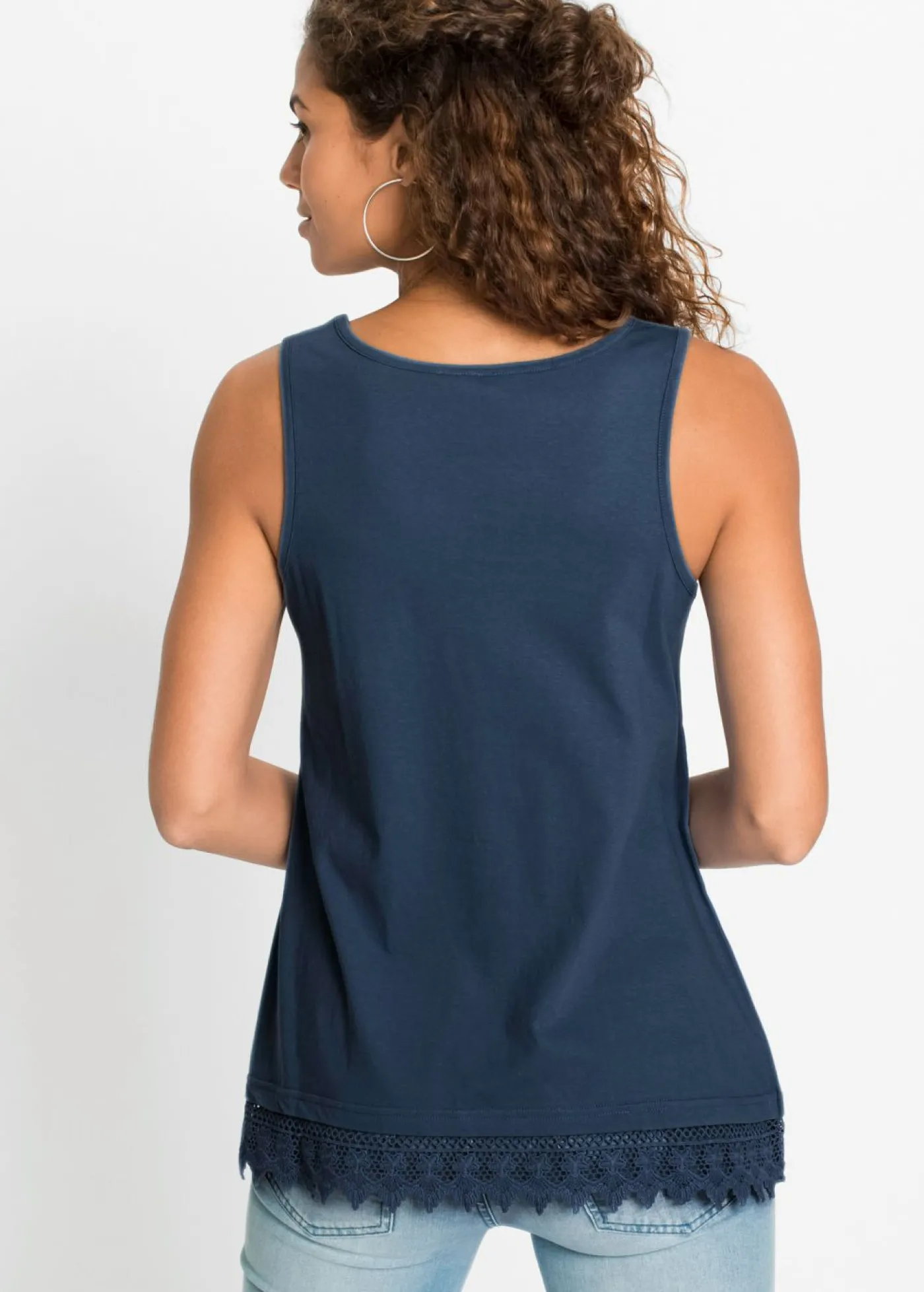 bonprix bonprix Top con encaje (2 unidades) Azul vaquero/azul oscuro Clearance