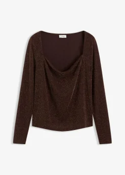 bonprix bonprix Top con escote cascada Marrón oscuro Discount