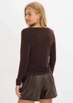 bonprix bonprix Top con escote cascada Marrón oscuro Discount