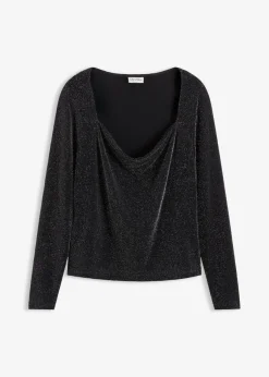 bonprix bonprix Top con escote cascada Negro