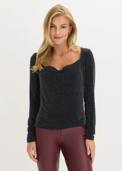 bonprix bonprix Top con escote cascada Negro