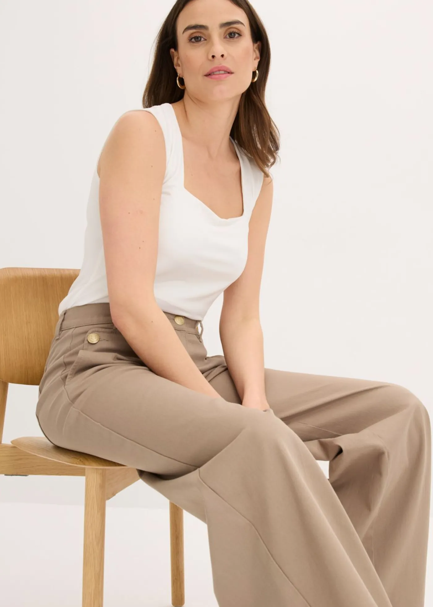 bonprix bonprix Top con escote cuadrado Blanco lana Discount
