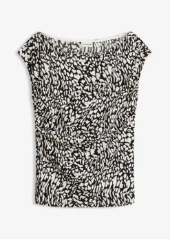 bonprix bonprix Top con fruncidos blanco-negro estampado Discount