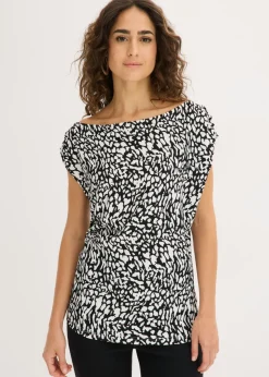 bonprix bonprix Top con fruncidos blanco-negro estampado Discount