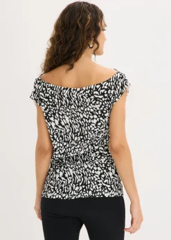 bonprix bonprix Top con fruncidos blanco-negro estampado Discount