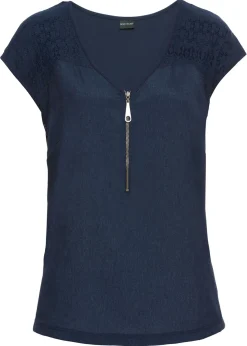 bonprix bonprix Top con hombros de encaje Azul oscuro Sale