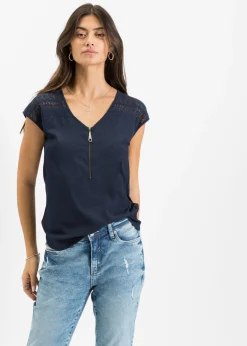bonprix bonprix Top con hombros de encaje Azul oscuro Sale
