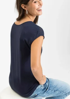 bonprix bonprix Top con hombros de encaje Azul oscuro Sale