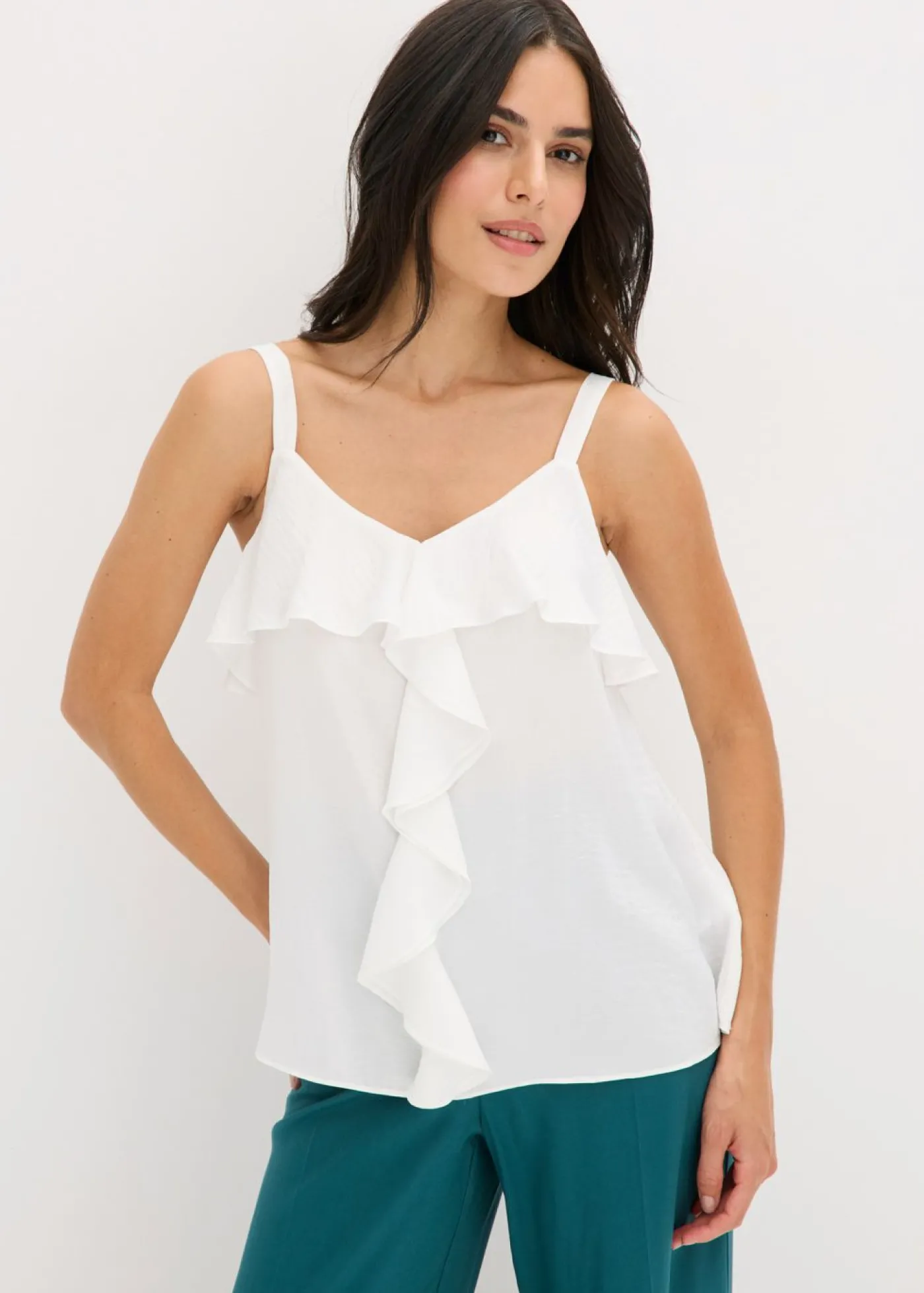 bonprix bonprix Top con tirantes finos y satén brillante Blanco lana Best