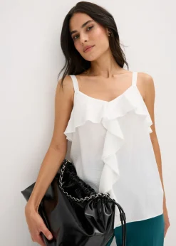 bonprix bonprix Top con tirantes finos y satén brillante Blanco lana Best