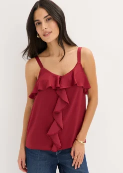 bonprix bonprix Top con tirantes finos y satén brillante Rojo