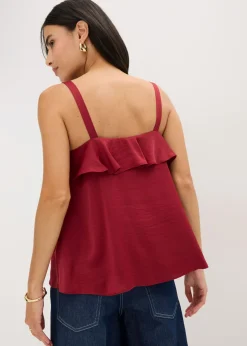 bonprix bonprix Top con tirantes finos y satén brillante Rojo