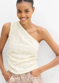 bonprix bonprix Top con un hombro al descubierto de aspecto estructurado Blanco-crema Best