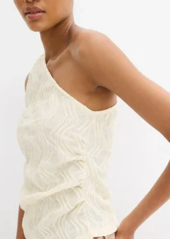 bonprix bonprix Top con un hombro al descubierto de aspecto estructurado Blanco-crema Best